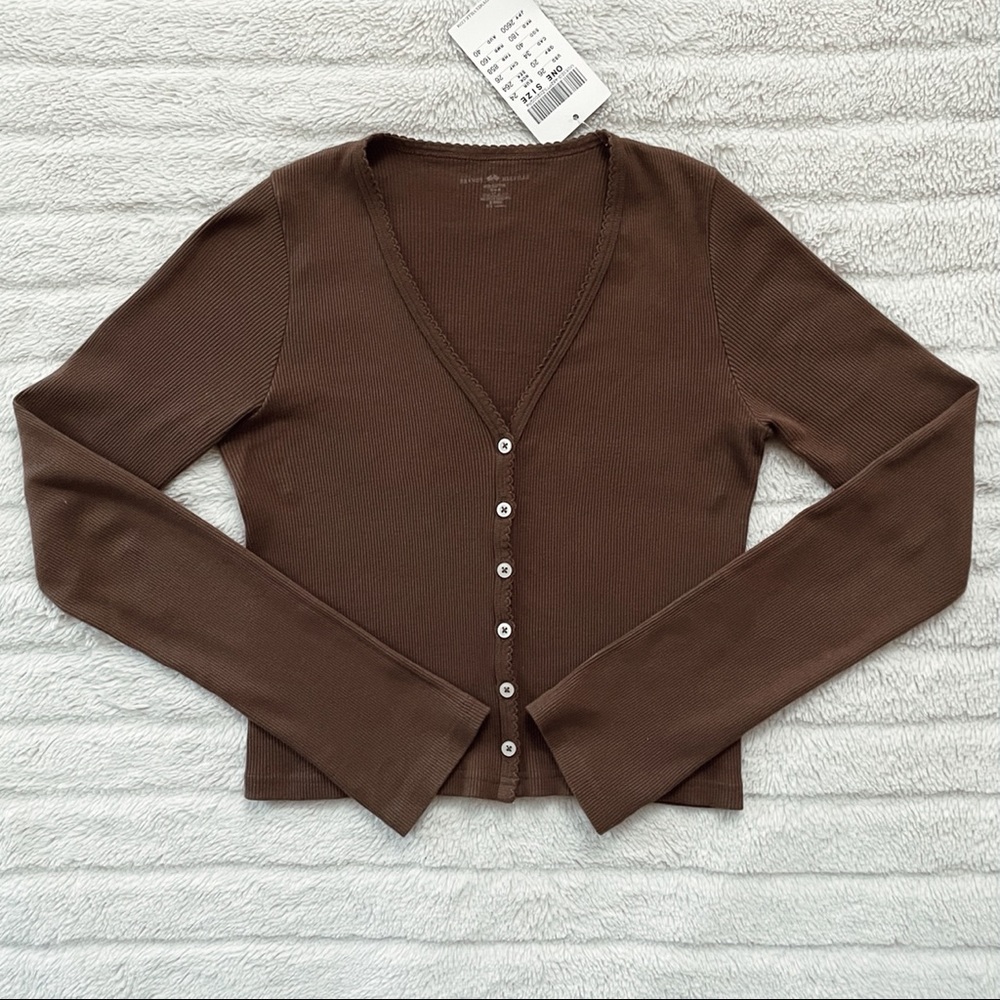 Paige Ruffle Long Sleeve Top in Brown - Picture 1 of 5